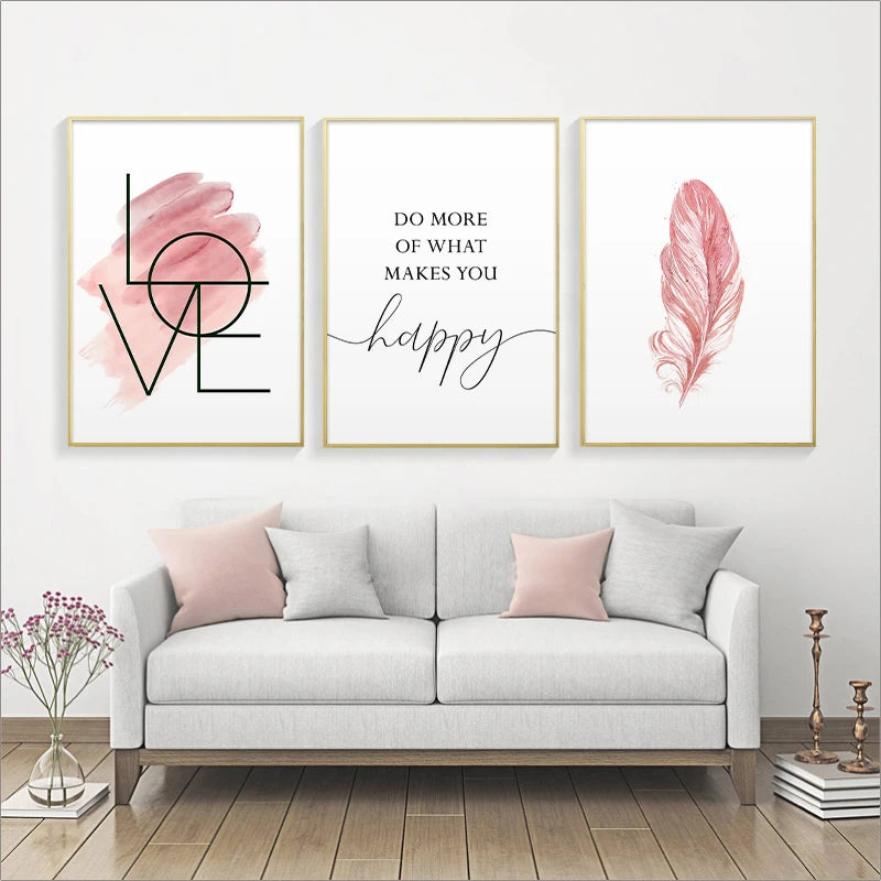 Affiche en toile LOVE HAPPY PLUME