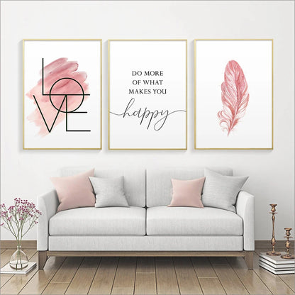 Affiche en toile LOVE HAPPY PLUME