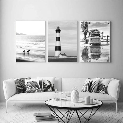 Affiche en toile noir et blanc SURFING BUS