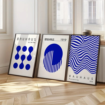Set de 3 affiches en toile BAUHAUS RETRO BLEU