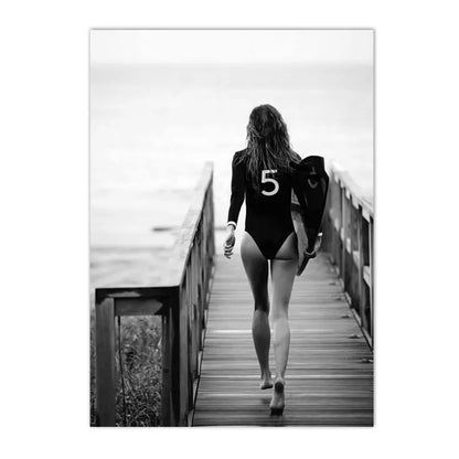 Affiche en toile noir et blanc SURFING BUS
