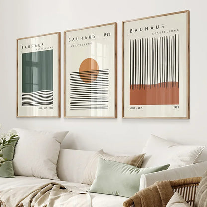 Set de 3  affiches en toile BAUHAUS GEOMETRIQUE MODERNE
