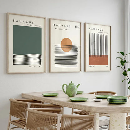 Set de 3  affiches en toile BAUHAUS GEOMETRIQUE MODERNE